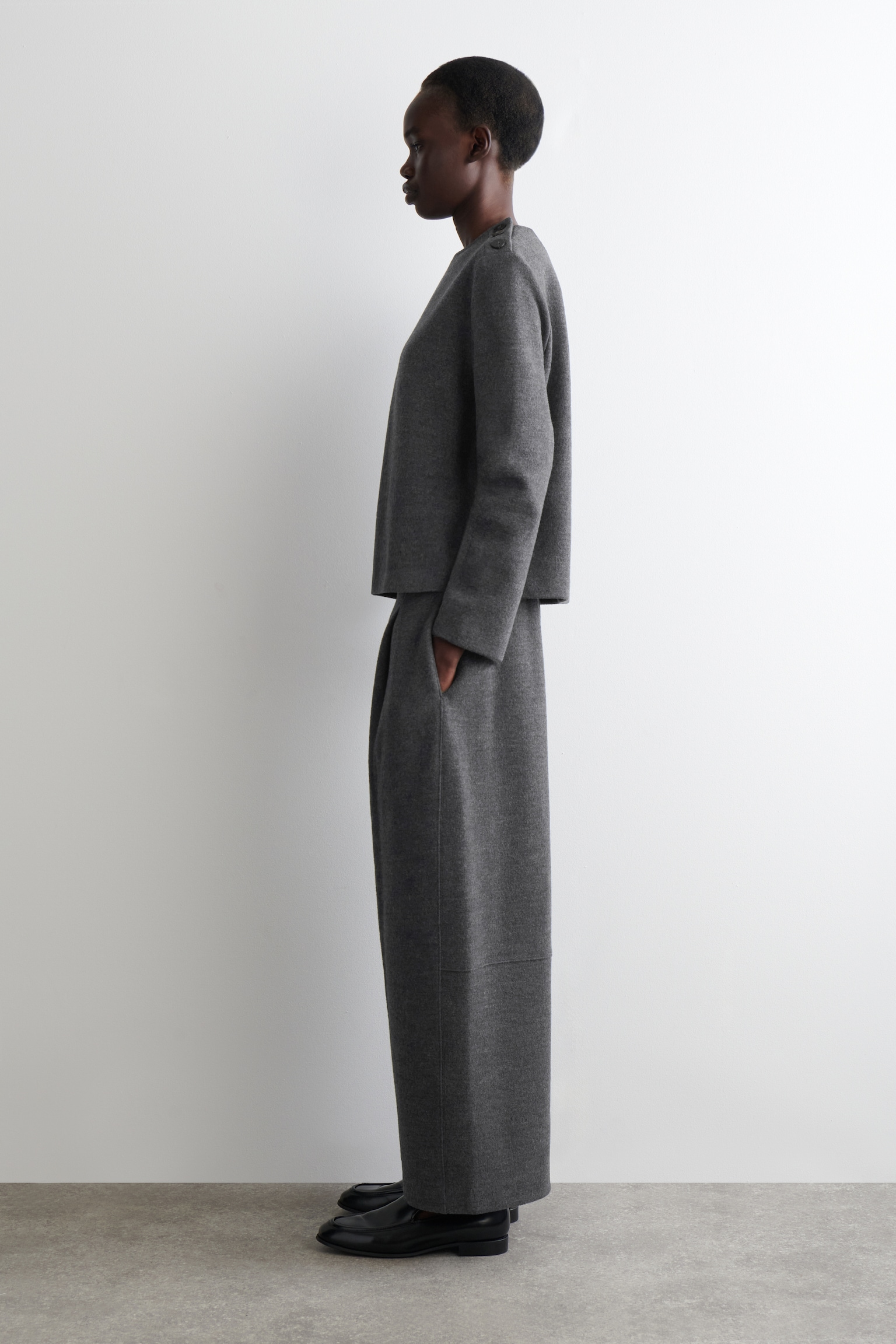 BUTTON-DETAIL BOILED-WOOL SWEATSHIRT - DARK-GREY MÉLANGE - 3