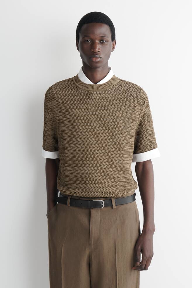 OPEN-KNIT T-SHIRT - BROWN - 1