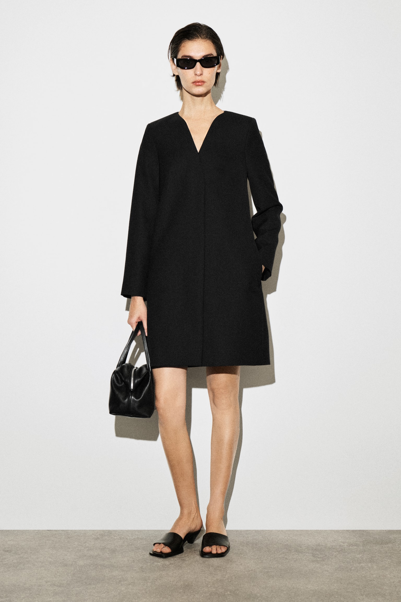 Vestido curto de mistura de lã feito à medida - PRETO - 6