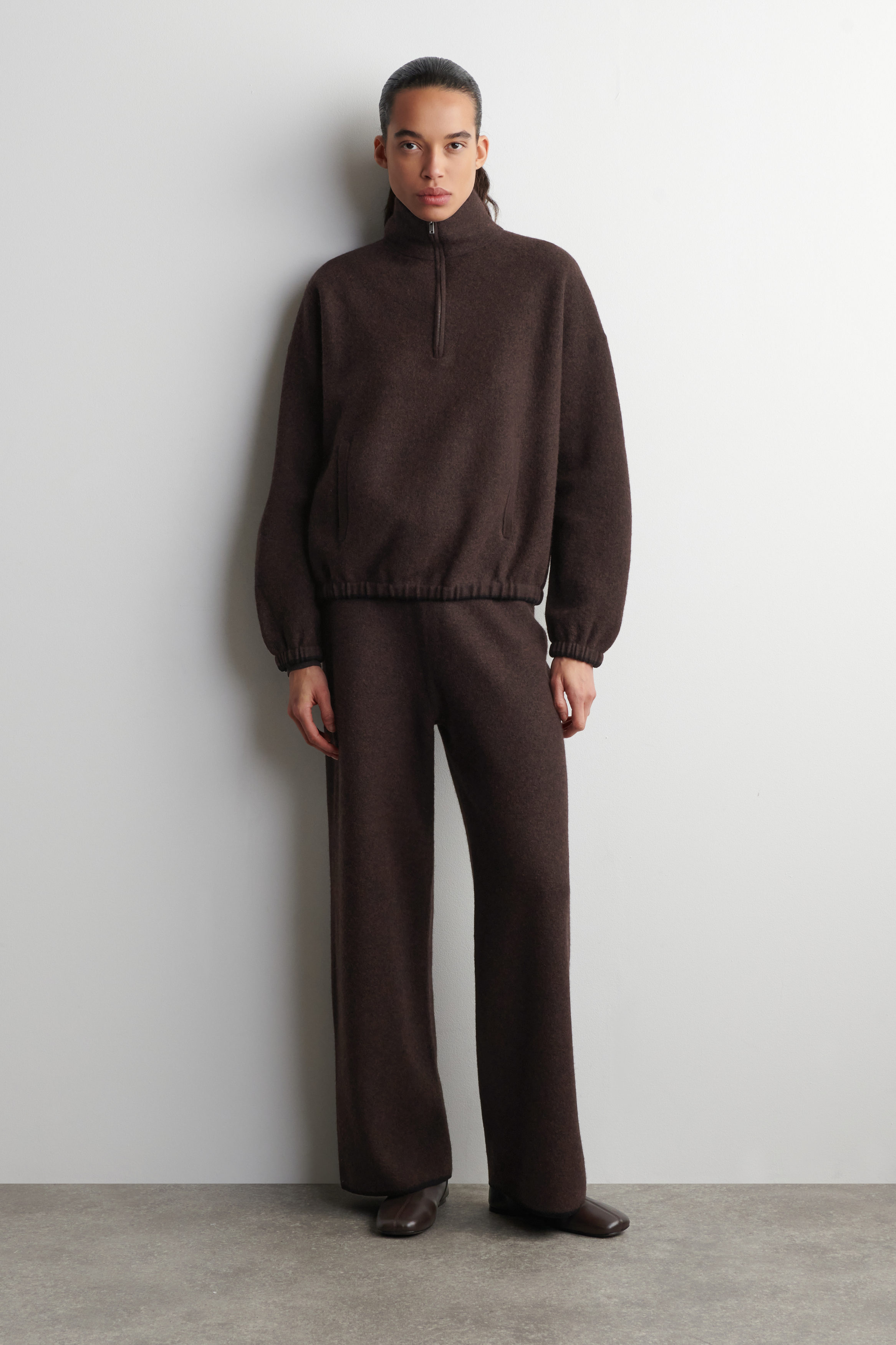 BOILED MERINO WOOL ZIP-UP SWEATER - BROWN MÉLANGE | COS US
