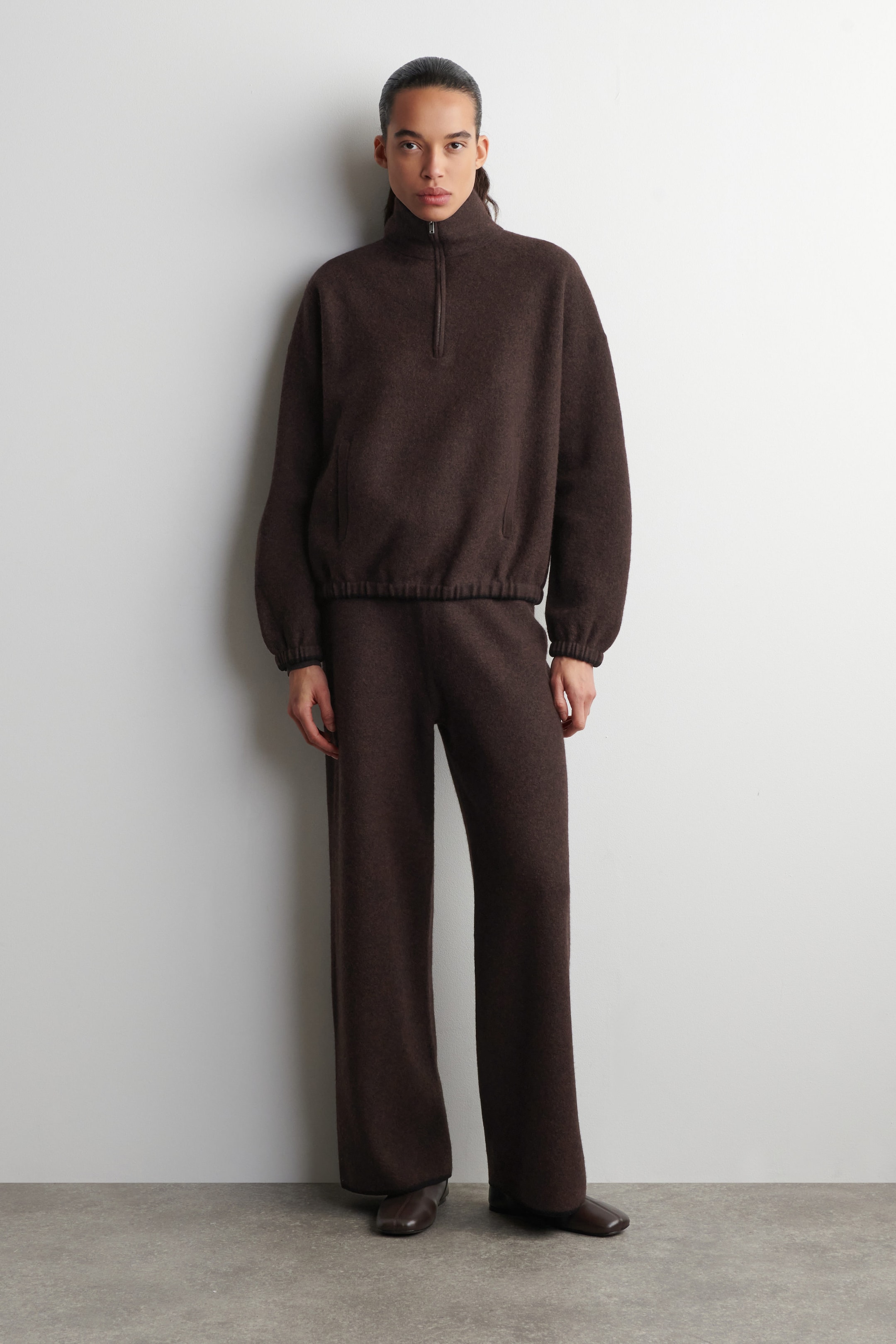 BOILED MERINO WOOL ZIP-UP SWEATER