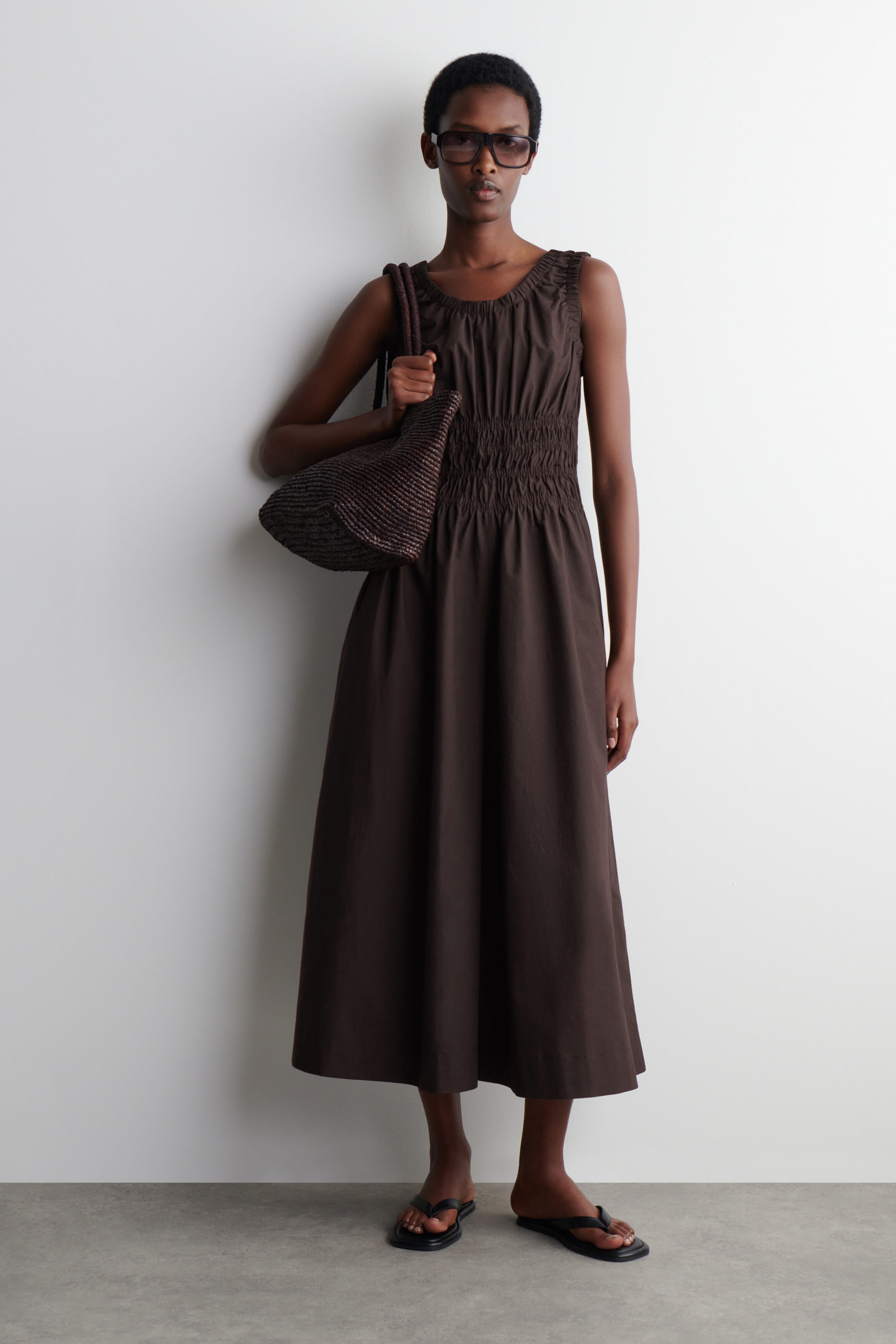 SHIRRED COTTON JUMPSUIT - BROWN | COS US