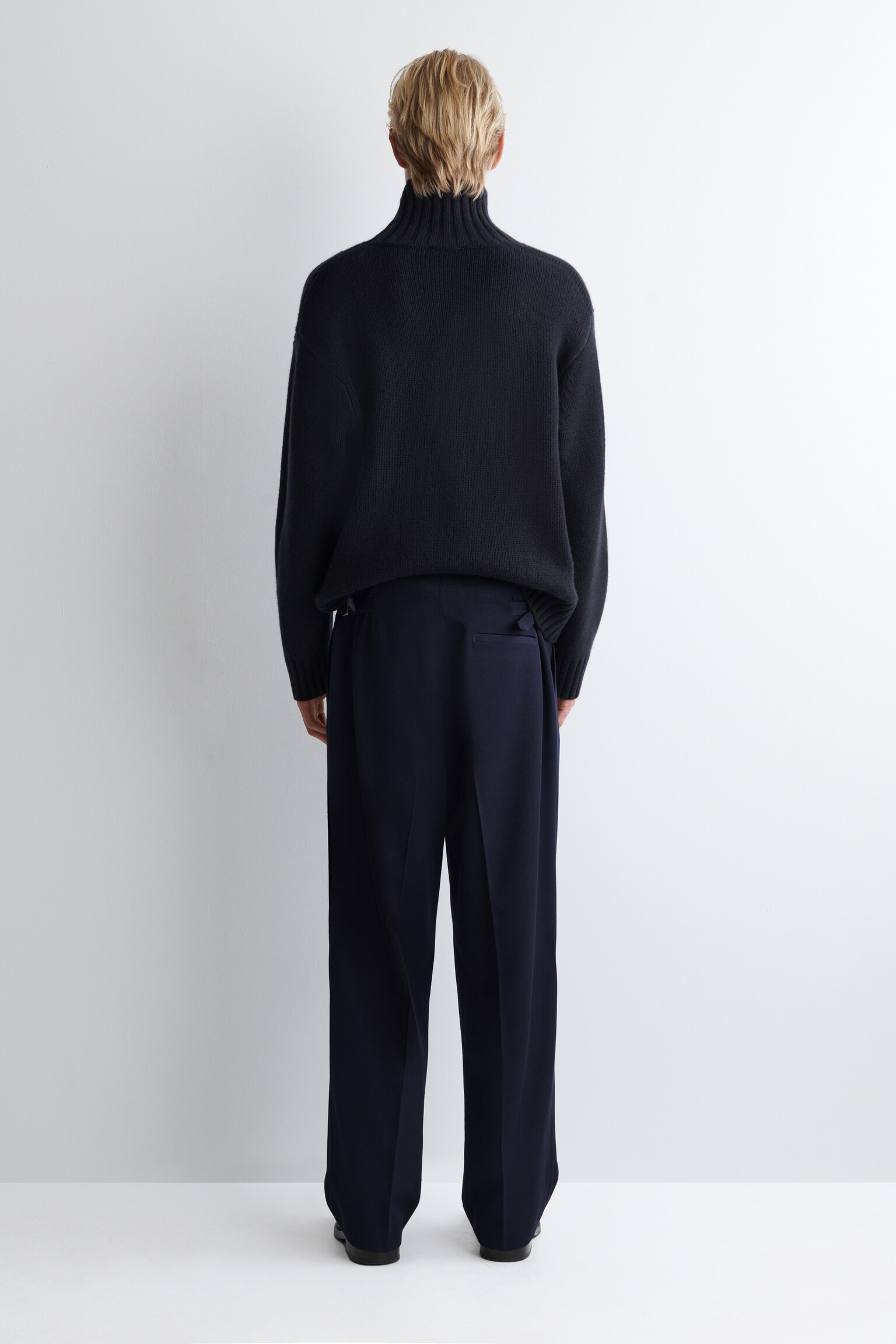PLEATED WOOL-BLEND STRAIGHT-LEG TROUSERS - NAVY - 5