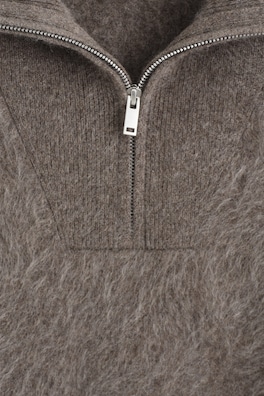 BRUSHED PURE CASHMERE ZIP-UP SWEATER — BROWN 6