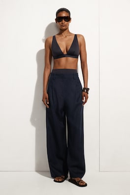 BONDED-SCUBA V-NECK BIKINI TOP — NAVY 2