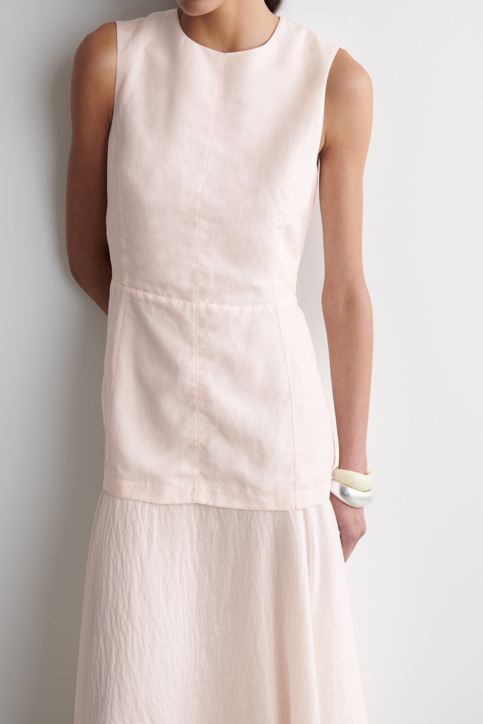 ROBE MIDI À BASQUE FAÇON SUPERPOSÉE - ROSE CLAIR/NOIR - 3