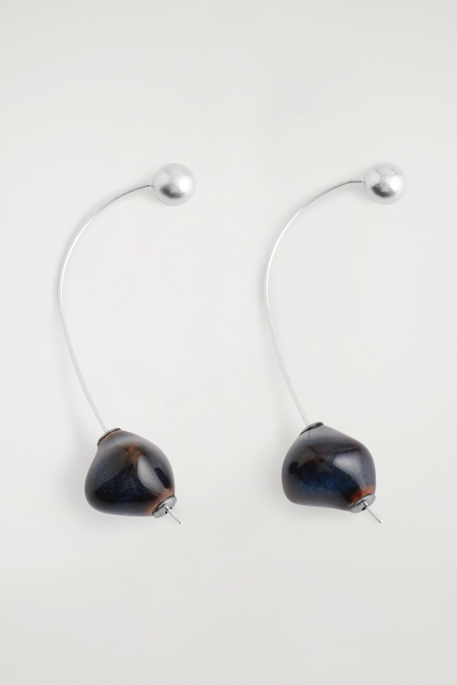 PENDANTS D'OREILLES À PERLES EN CÉRAMIQUE - ARGENTÉ / BLEU - 2