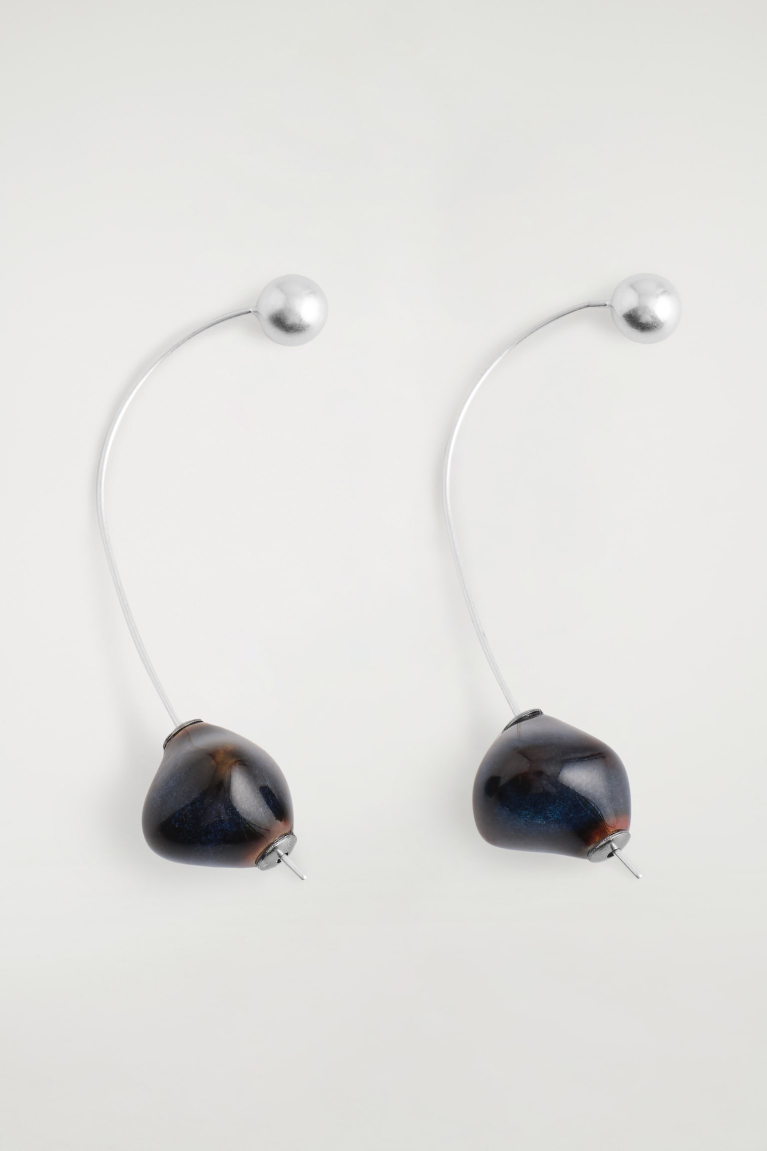 PENDANTS D'OREILLES À PERLES EN CÉRAMIQUE - ARGENTÉ / BLEU - 2