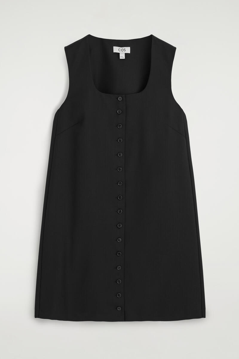 Buttoned Wool-Twill Mini Dress