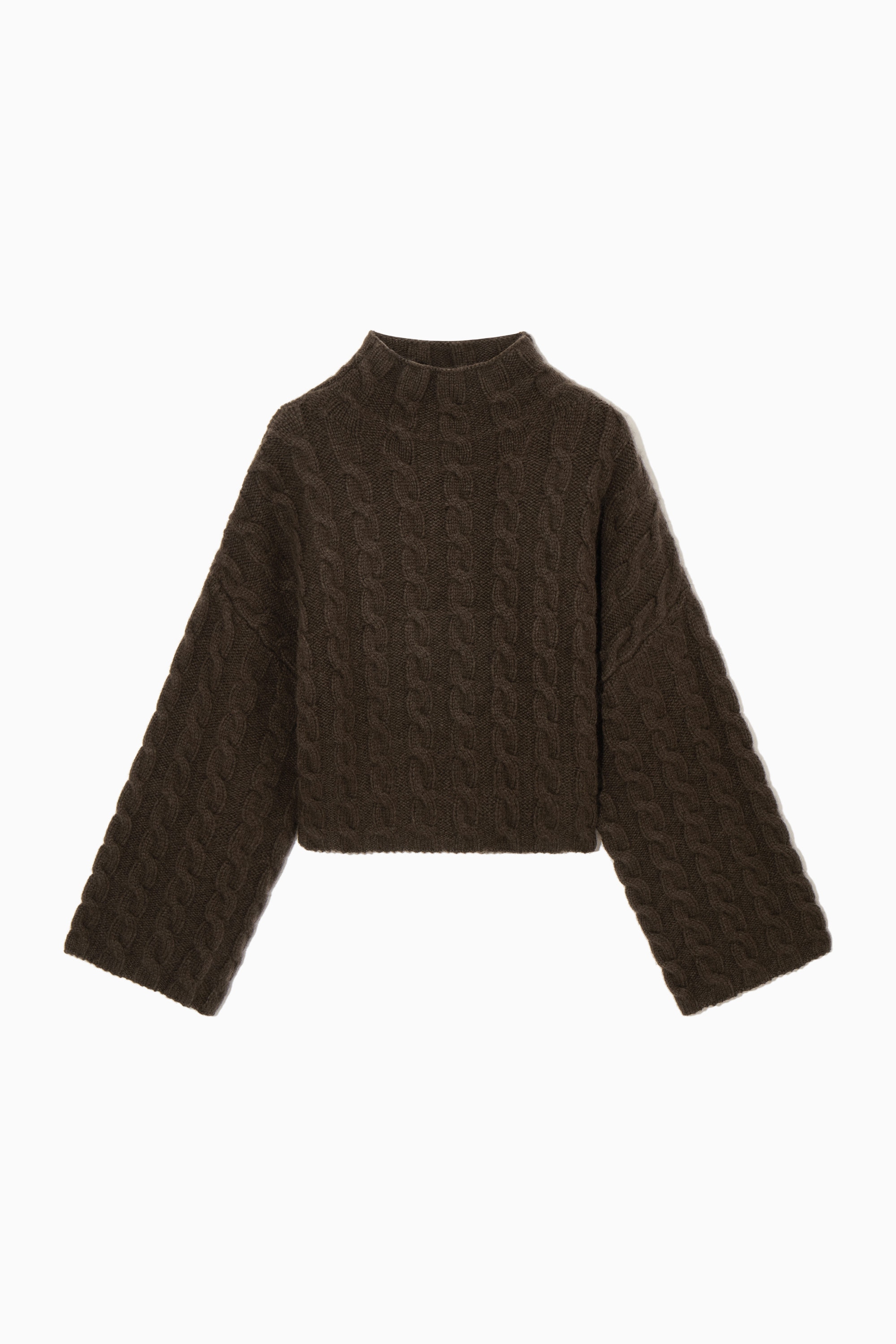 CABLE-KNIT YAK TURTLENECK JUMPER - DARK BROWN | COS