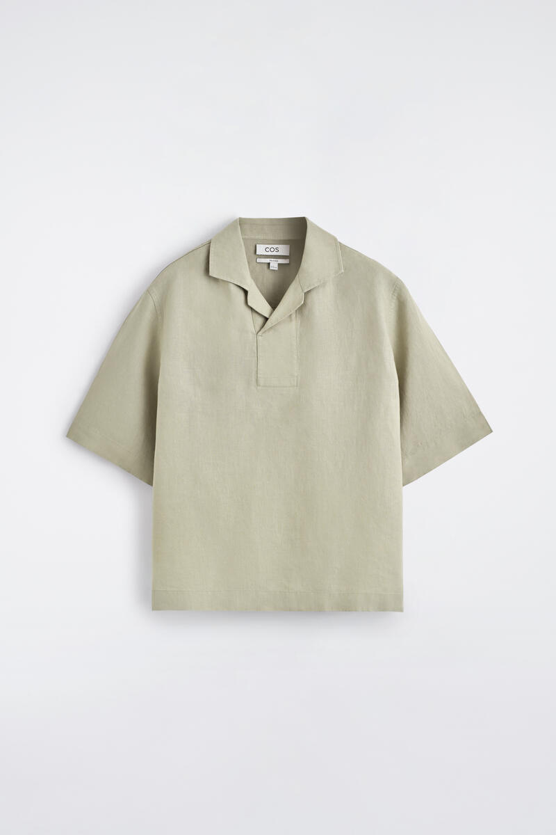 Linen Popover Shirt in Beige