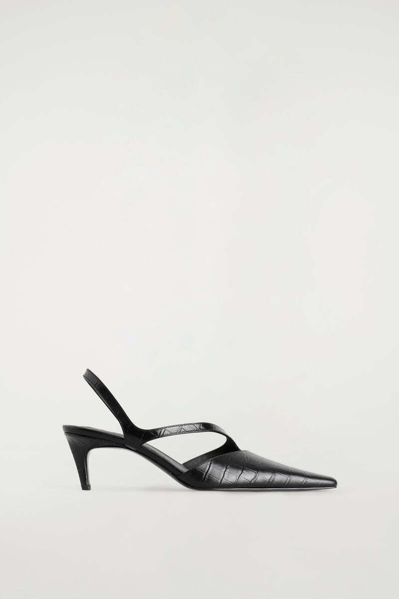Croc-Effect Leather Slingback Pumps