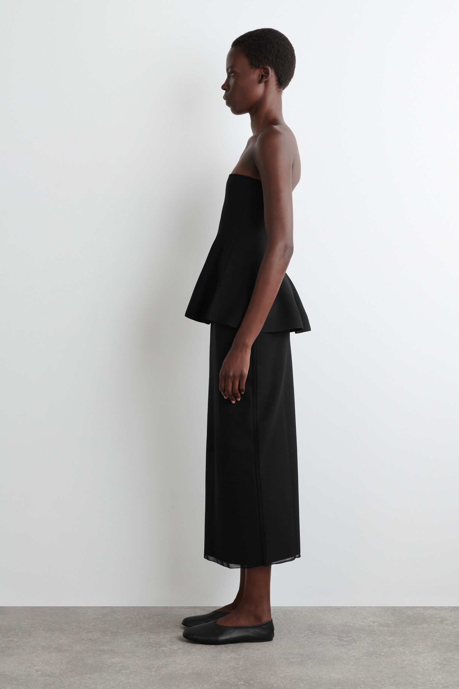 SHEER-DETAIL KNITTED MIDI SKIRT - BLACK - 5