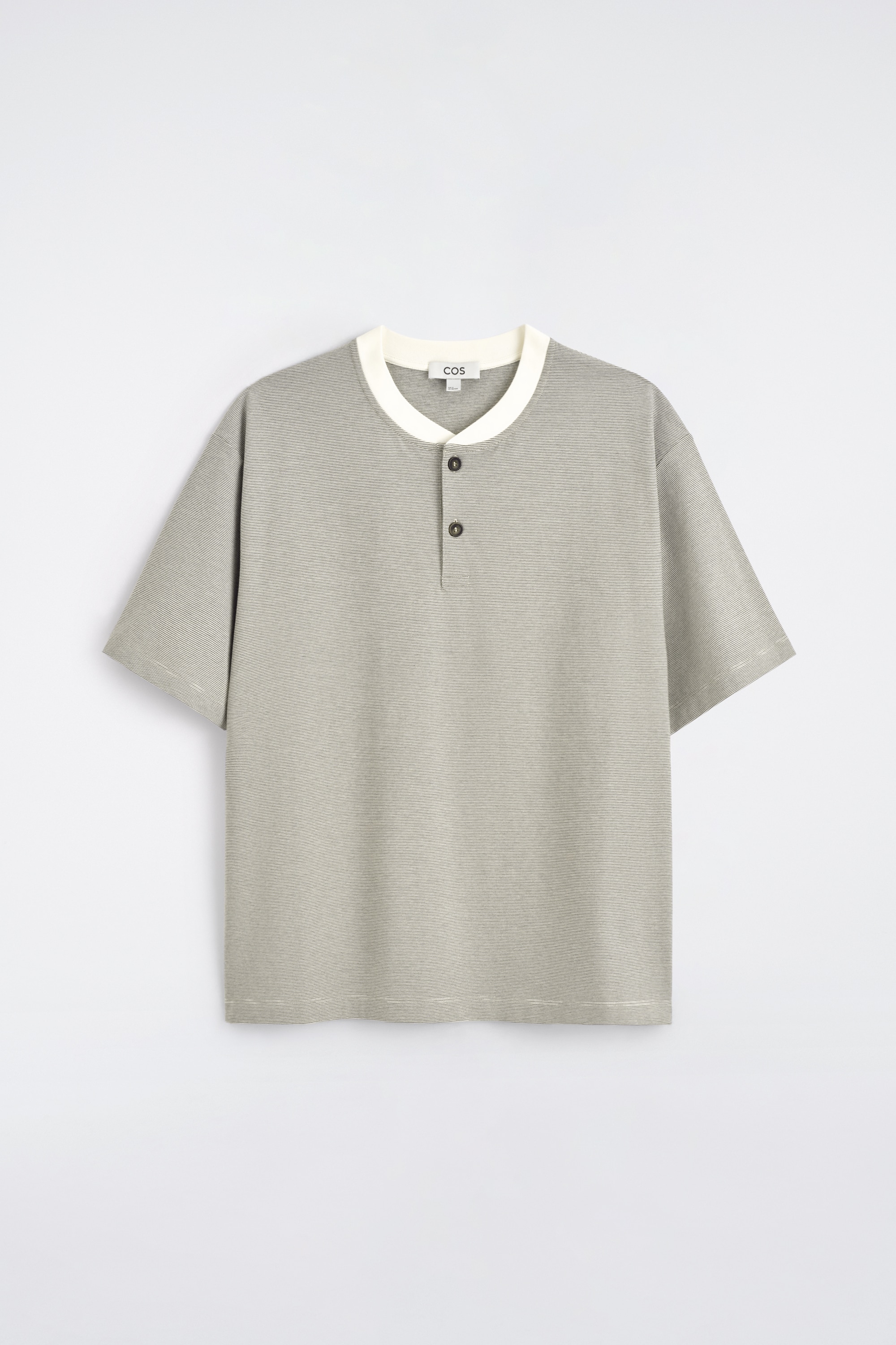 STRIPED COTTON HENLEY T-SHIRT - WHITE / BLACK / STRIPED