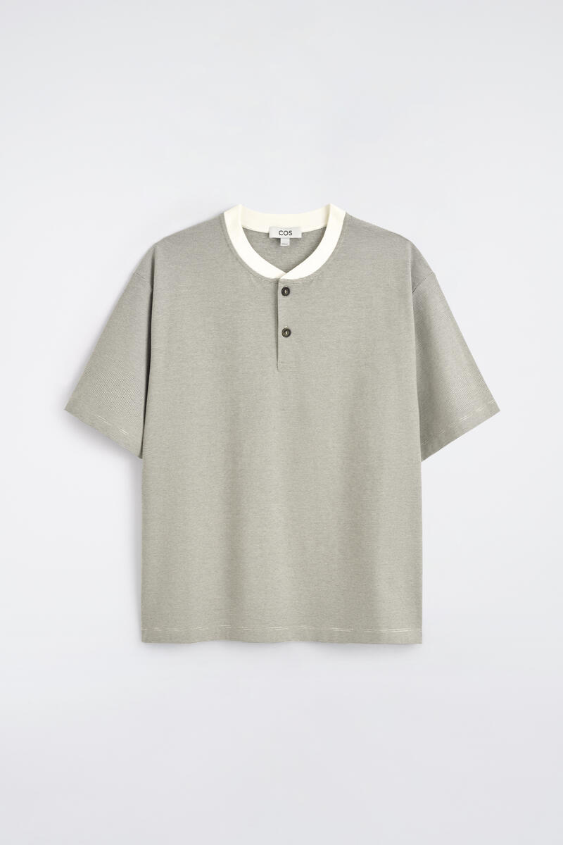 Striped Cotton Henley T-Shirt