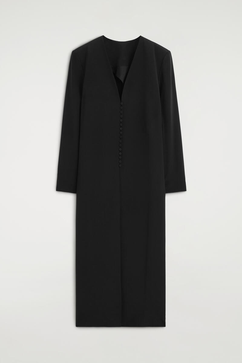 Button-Detail Silk-Crepe Long Coat