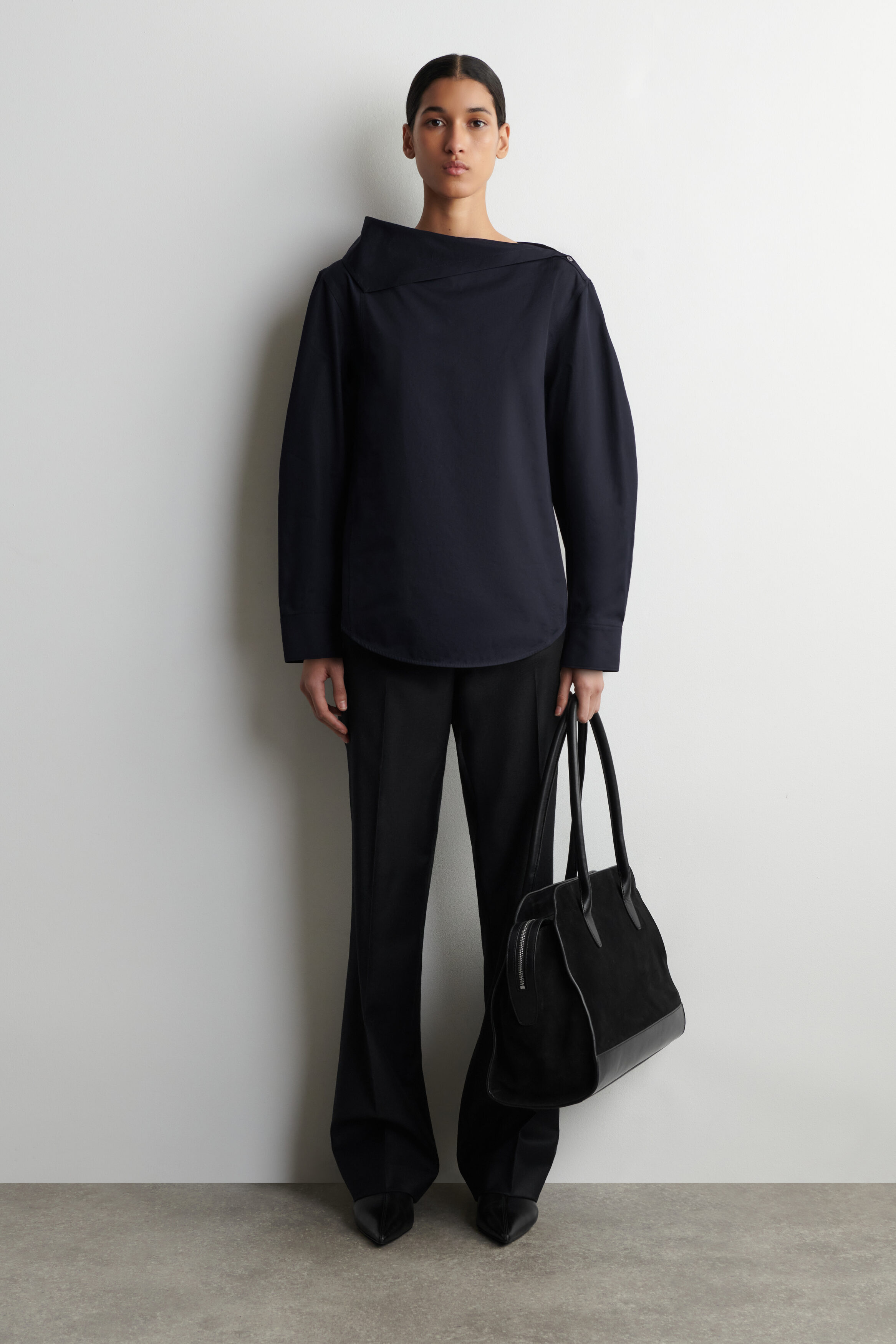 シャツ+ブラウス(長袖+七分) Asymmetric Cotton-blend Jersey Top New Color] Asymmetric Cotton-blend Jersey Top