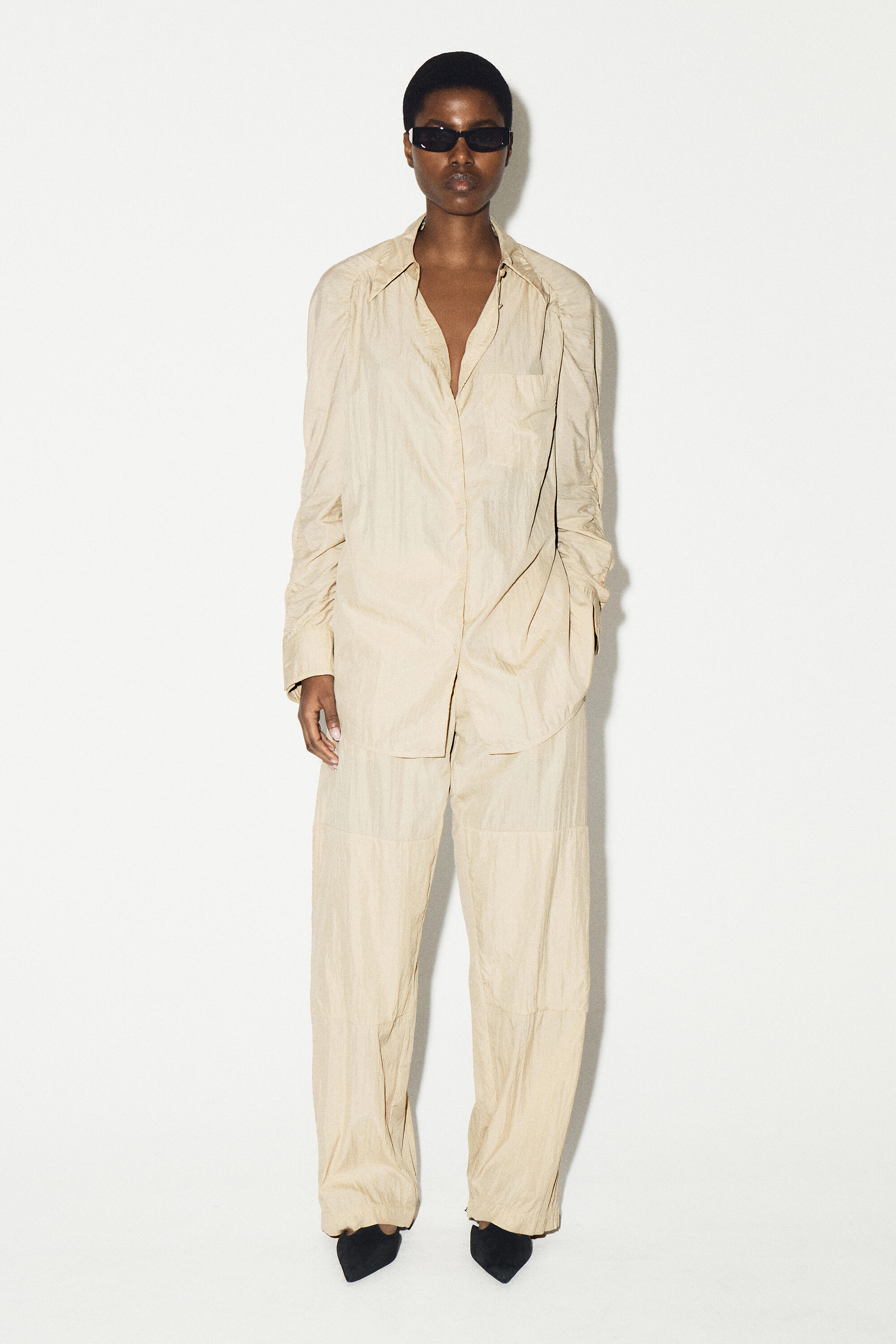 CRINKLED-SILK SHIRT - LIGHT BEIGE | COS US