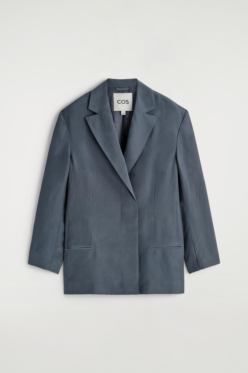 Cos Crinkled-silk Blazer In Blue