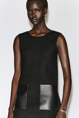 LEATHER-PATCH BOILED-WOOL MINI DRESS — BLACK 5