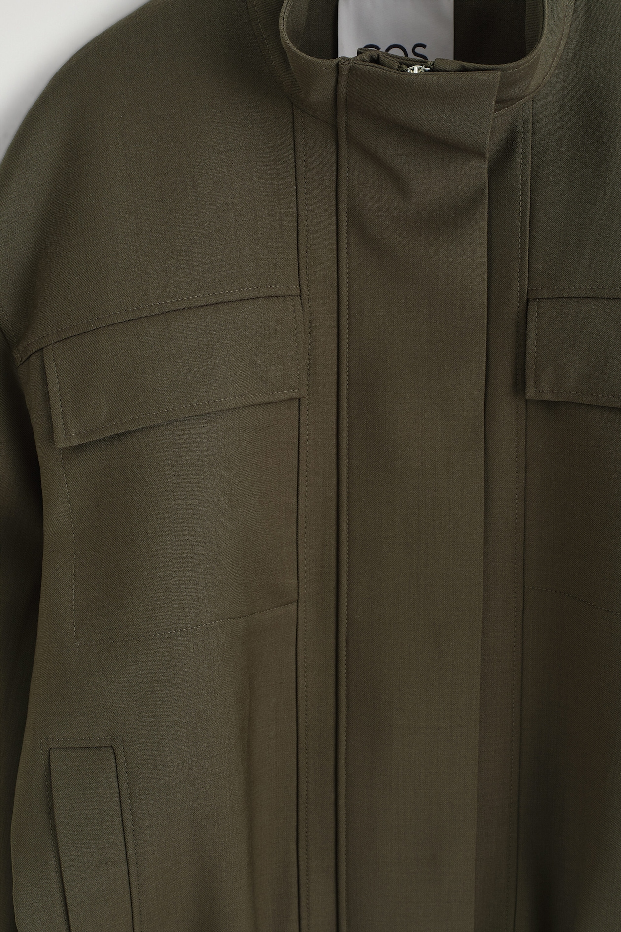 MOCK-NECK WOOL-BLEND BOMBER JACKET — KHAKI MÉLANGE