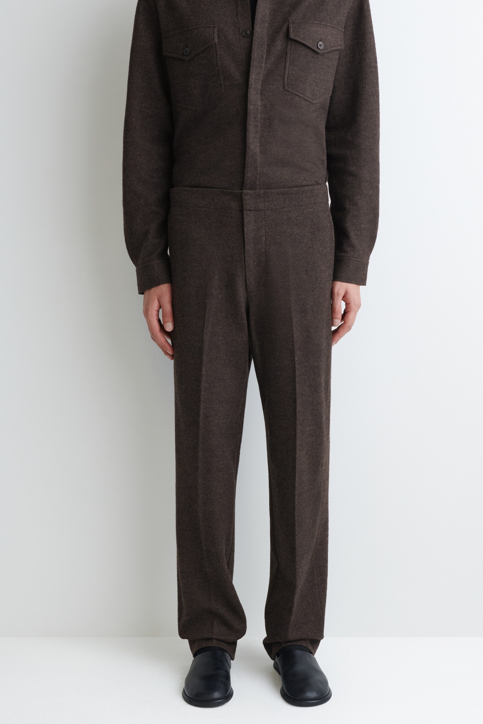 ELASTICATED BOILED-WOOL TROUSERS - DARK BROWN/DARK KHAKI/BLACK - 7