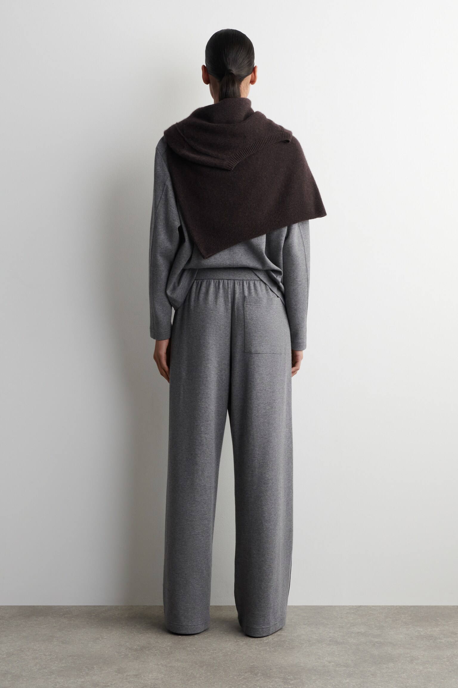 WIDE-LEG COTTON JOGGERS - GREY MÉLANGE/DARK BROWN - 5