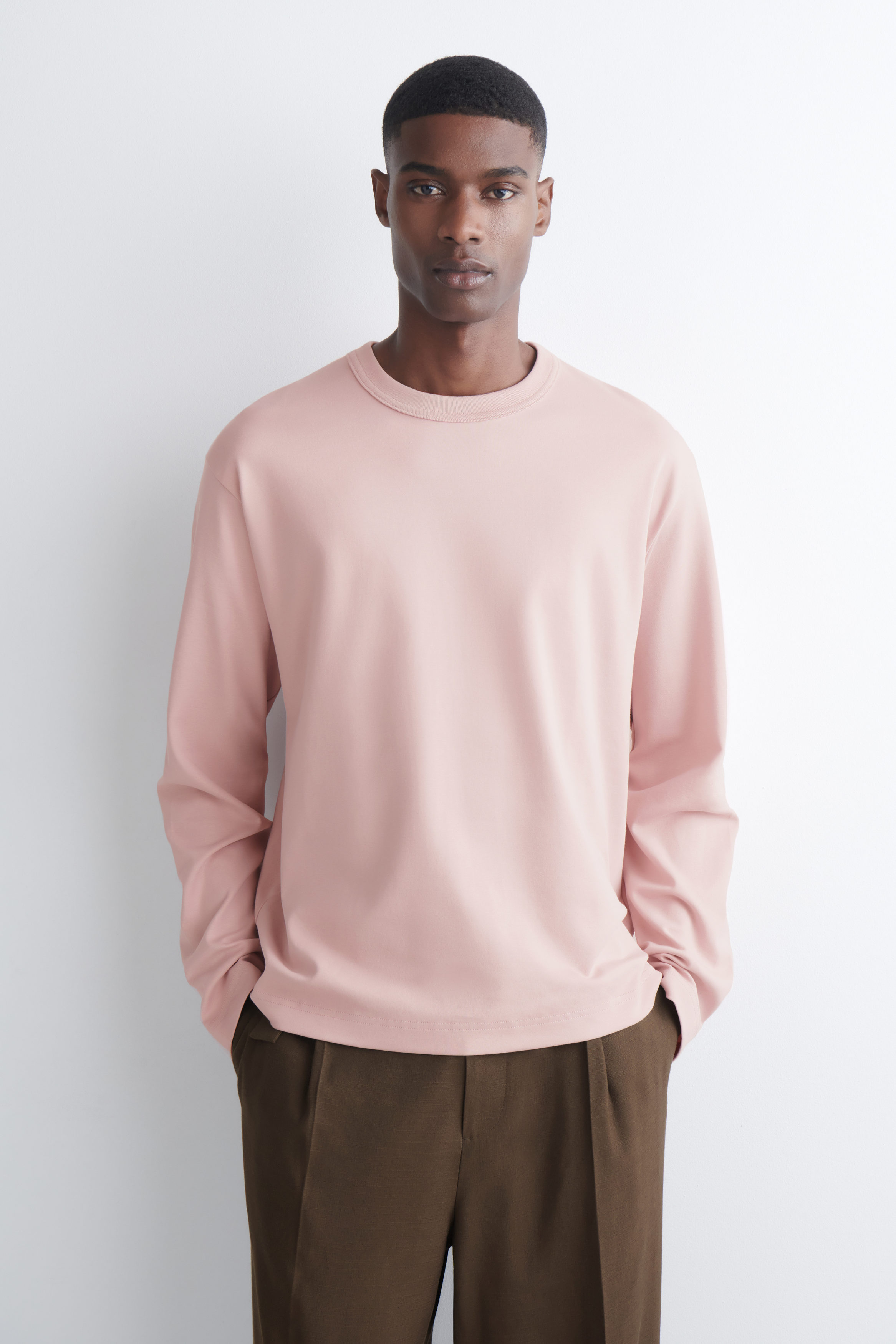RELAXED JERSEY INTERLOCK LONG-SLEEVED T-SHIRT - LIGHT PINK | COS CA