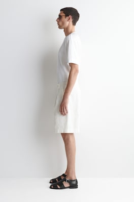 PLEATED DENIM-HERRINGBONE SHORTS — WHITE 3