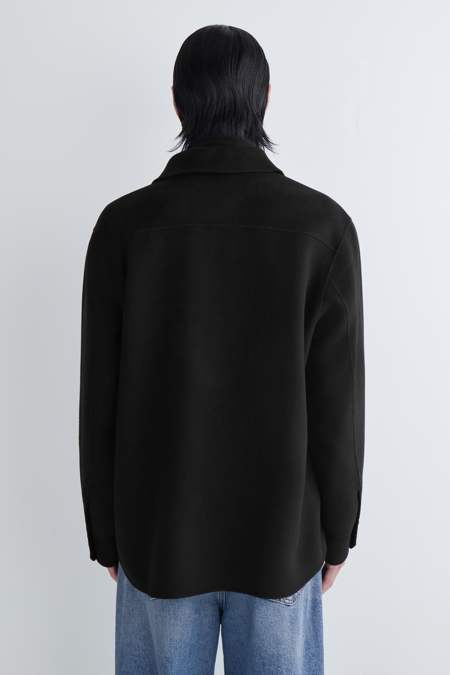 SPLIT WOOL OVERSHIRT - BLACK/COBALT BLUE - 5