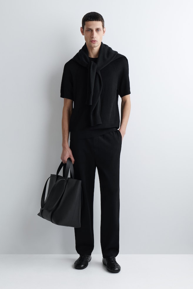 DOUBLE-FACED REGULAR-FIT STRAIGHT-LEG JOGGERS — BLACK