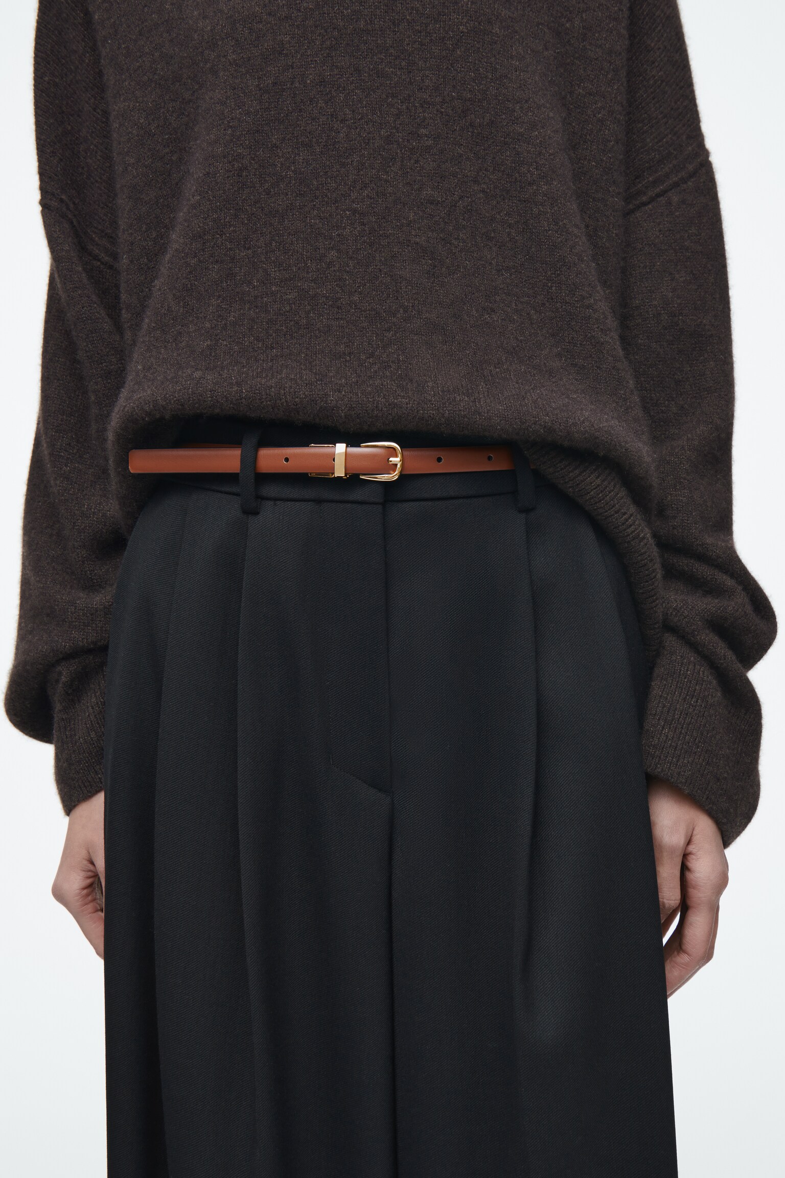 REVERSIBLE SLIM LEATHER BELT - DARK BROWN / TAN/WHITE / BROWN - 1