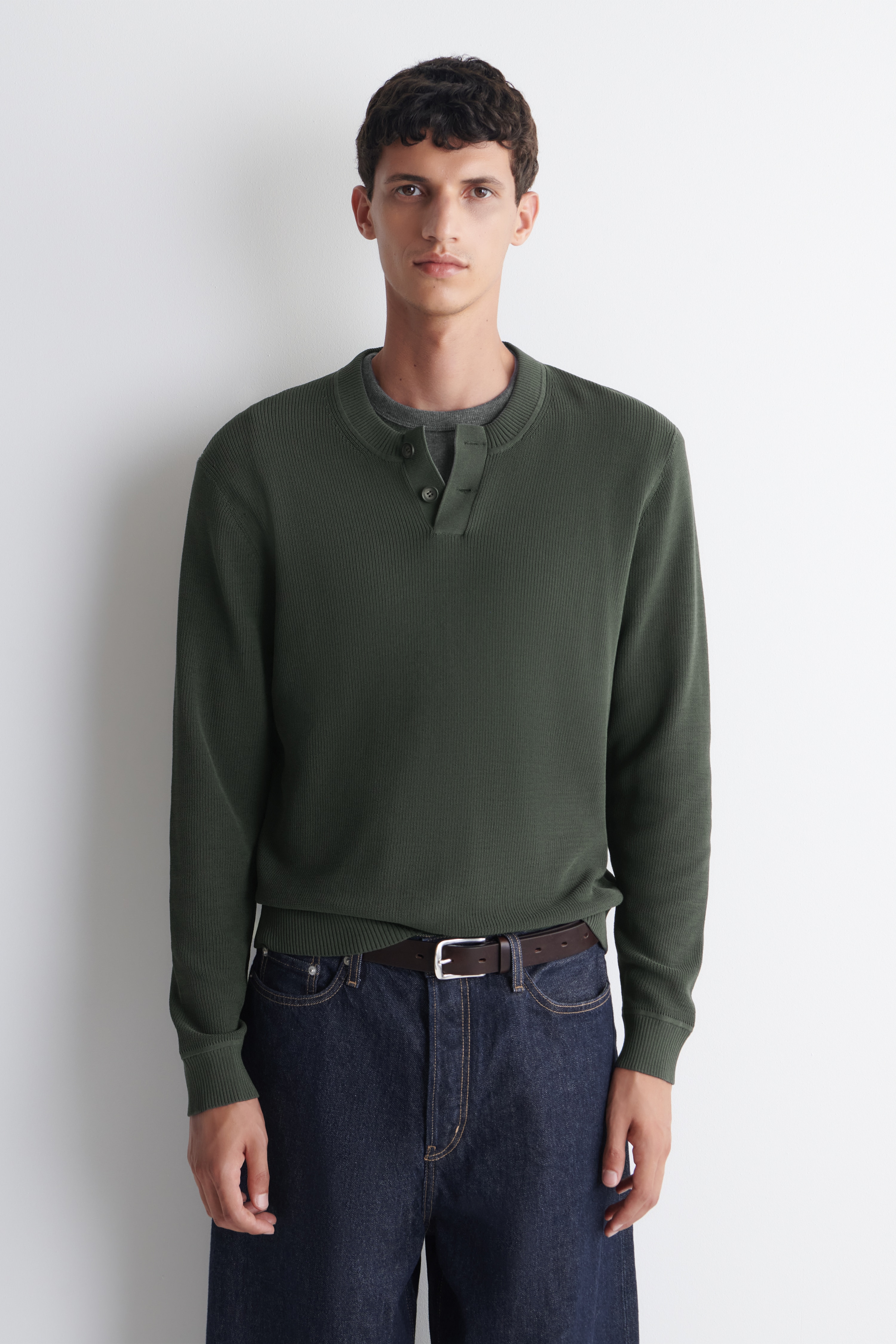 MAGLIONE HENLEY IN COTONE - VERDE SCURO/NERO