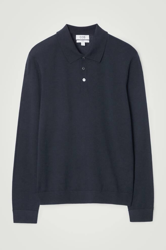 SCHMAL GESCHNITTENES POLOSHIRT AUS MERINOWOLLE - NAVYBLAU/SCHWARZ/BURGUNDERROT - 1