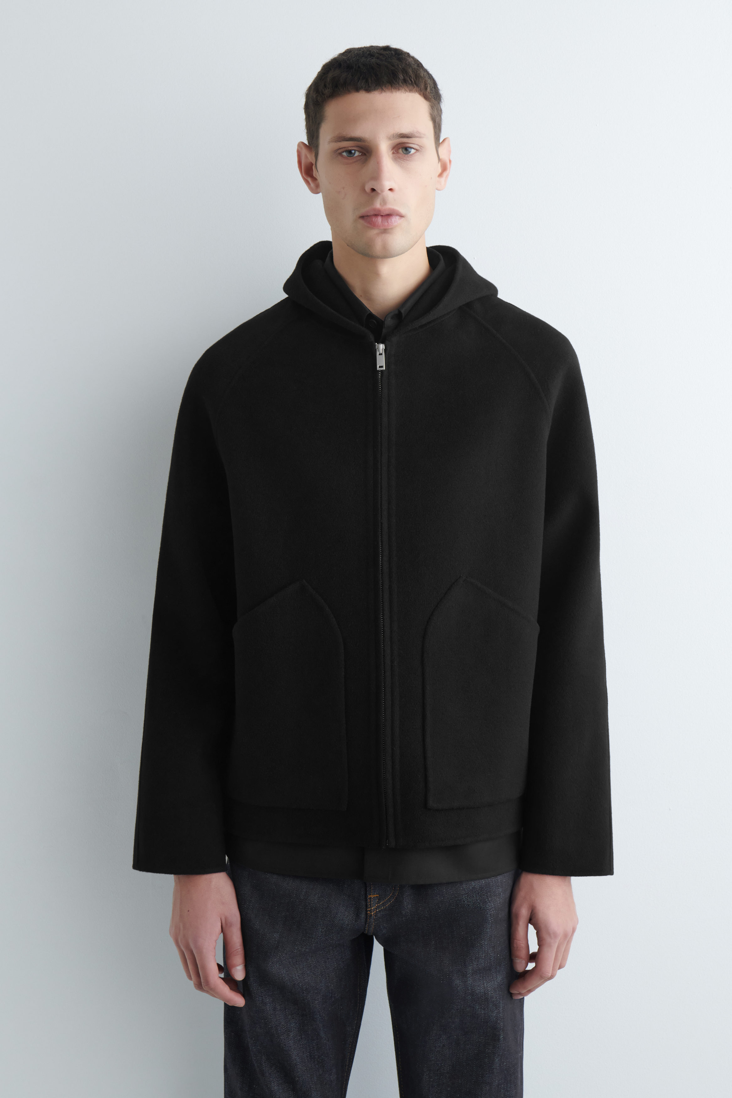 DOUBLE-FACED WOOL ZIP-UP HOODIE - BLACK | COS US
