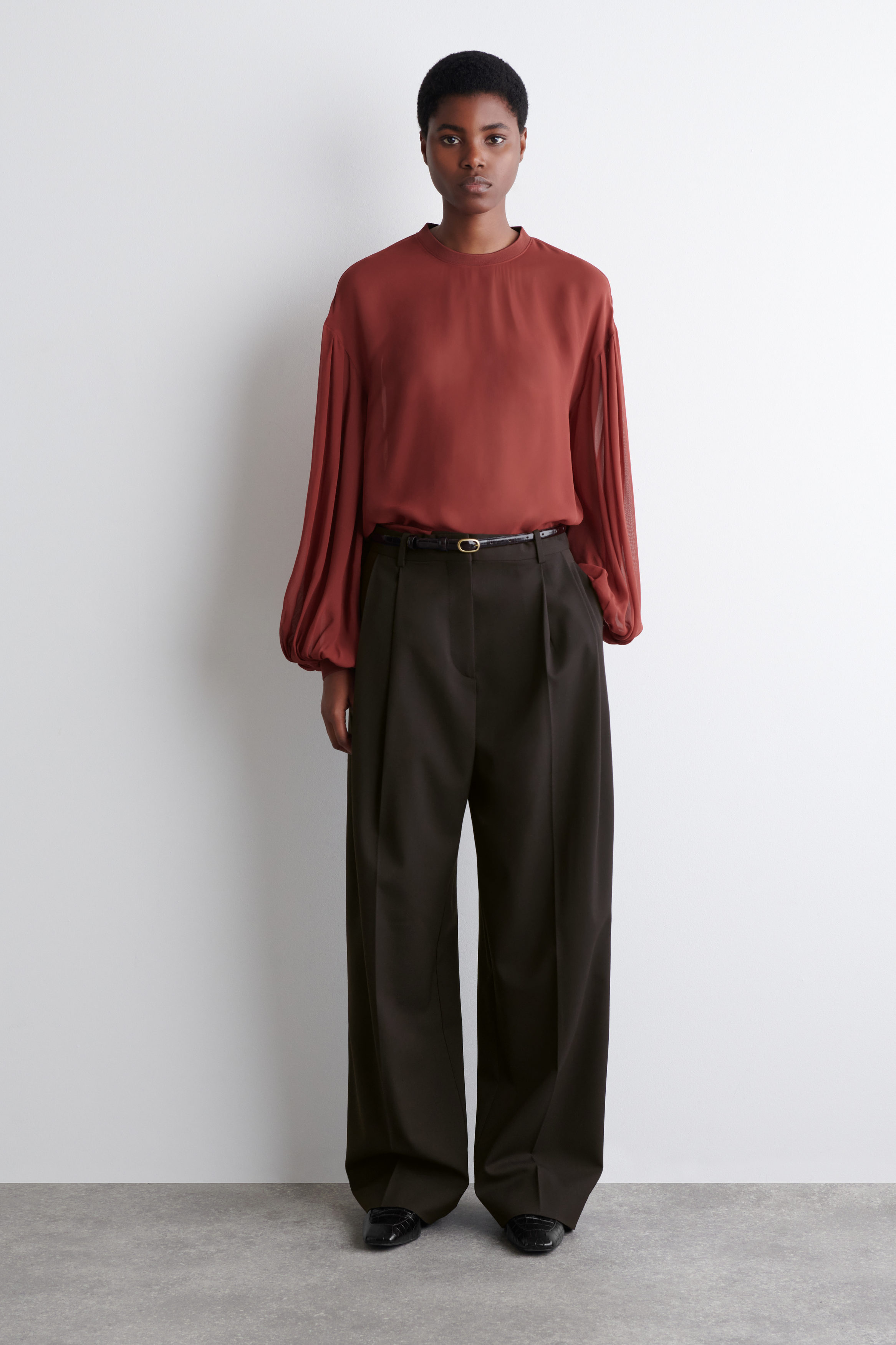 SHEER BALLOON-SLEEVE BLOUSE - DARK RED | COS