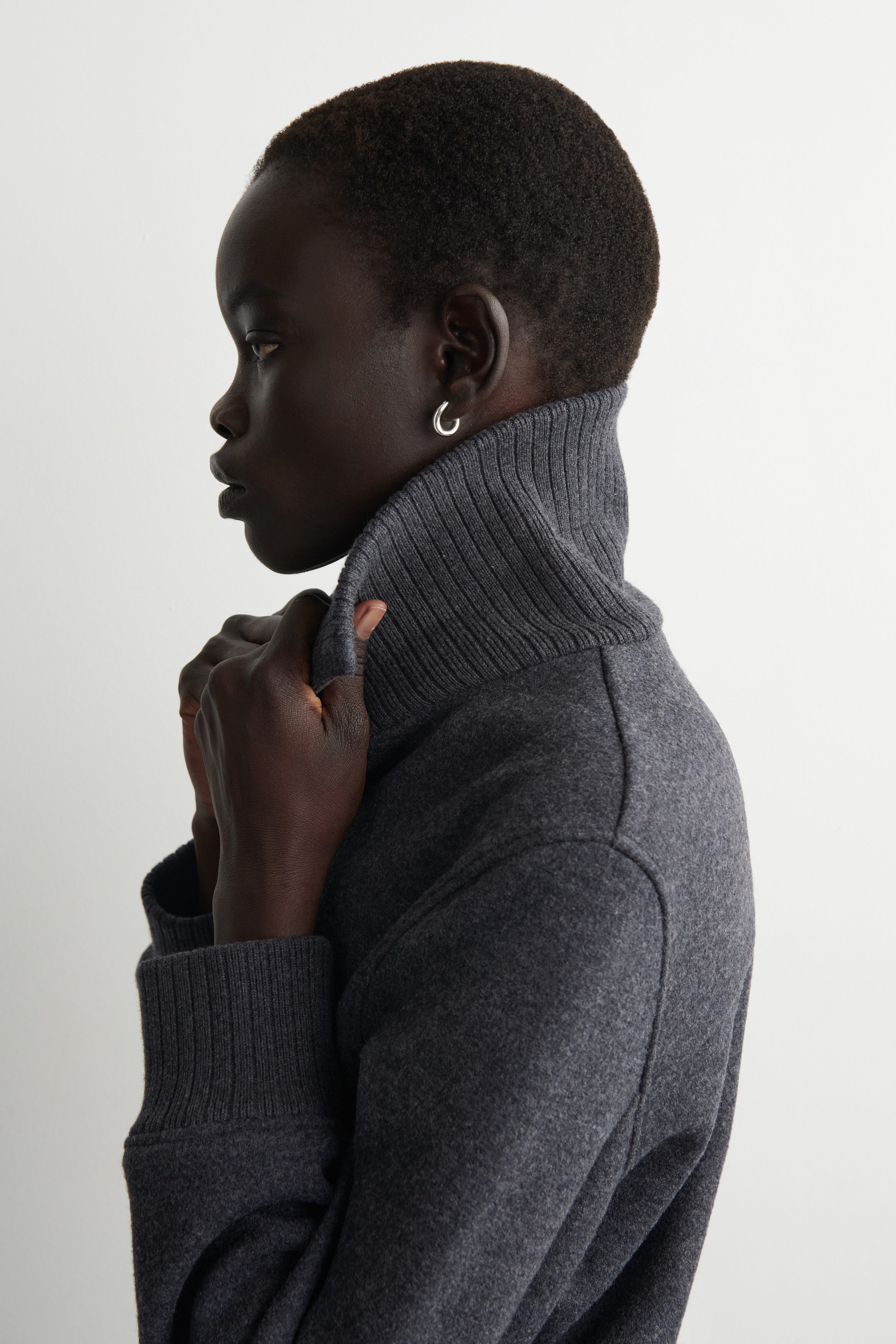 RIBBED-COLLAR BOILED MERINO WOOL JACKET - DARK GRAY | COS US