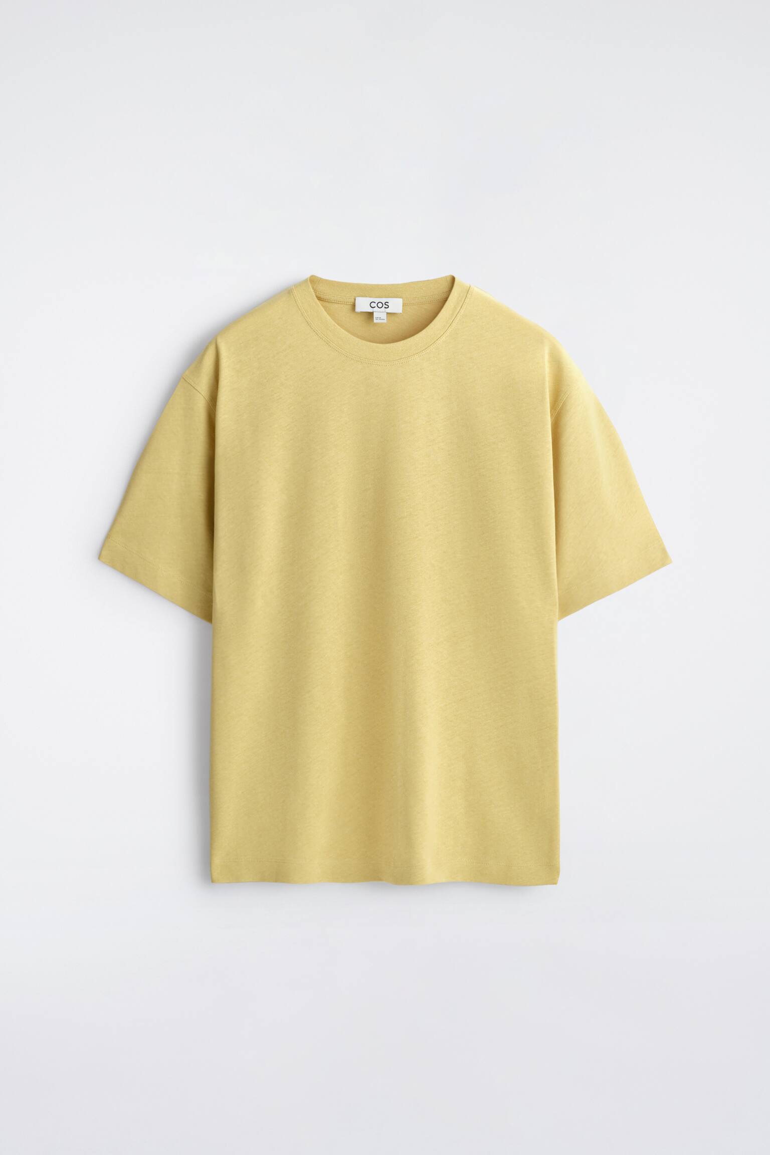 BAWEŁNIANO-LNIANY T-SHIRT O LUŹNYM KROJU - ŻÓŁTY - 2