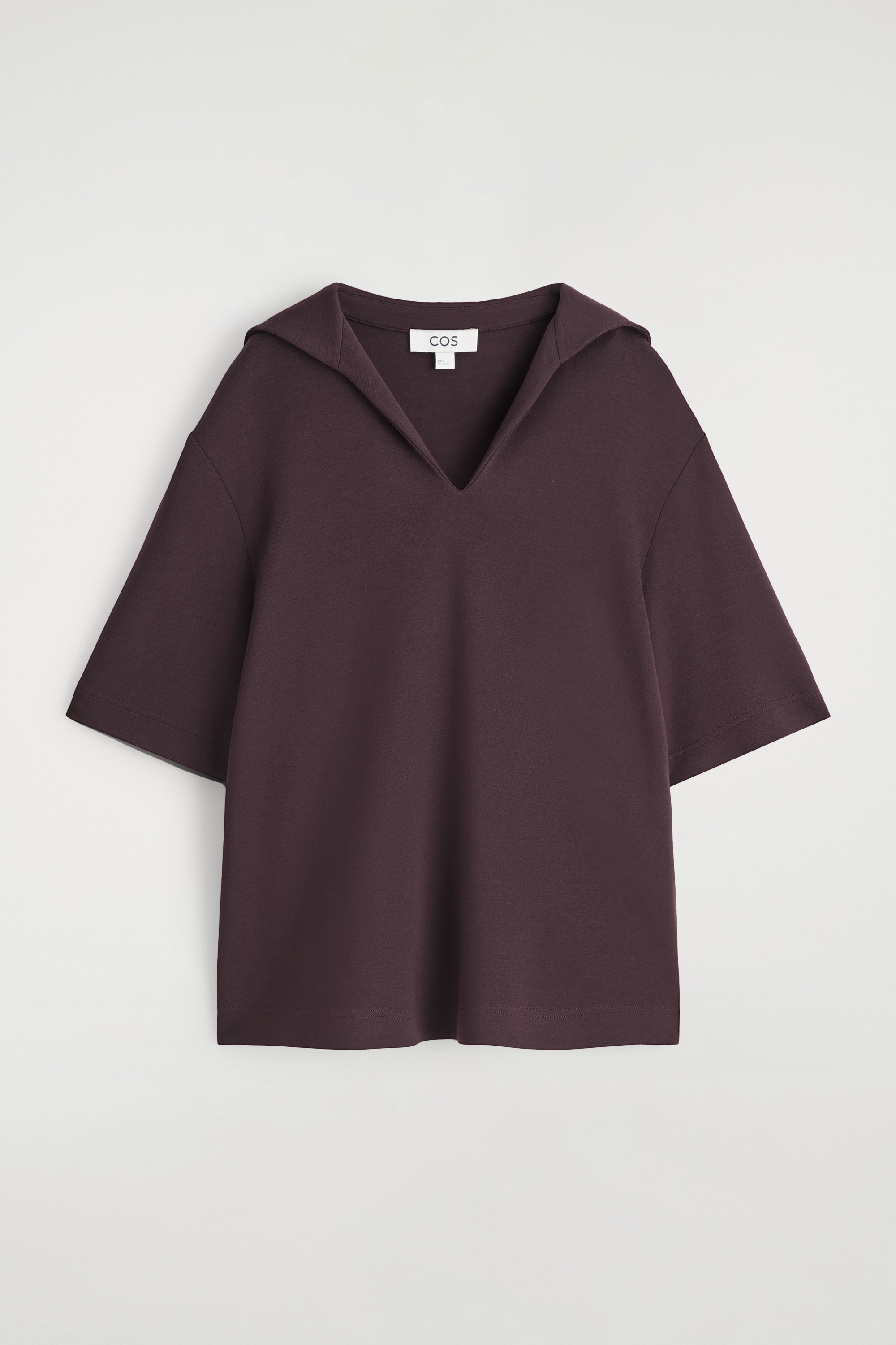 DŻERSEJOWY T-SHIRT Z KOŁNIERZYKIEM MARYNARSKIM - BURGUNDOWY