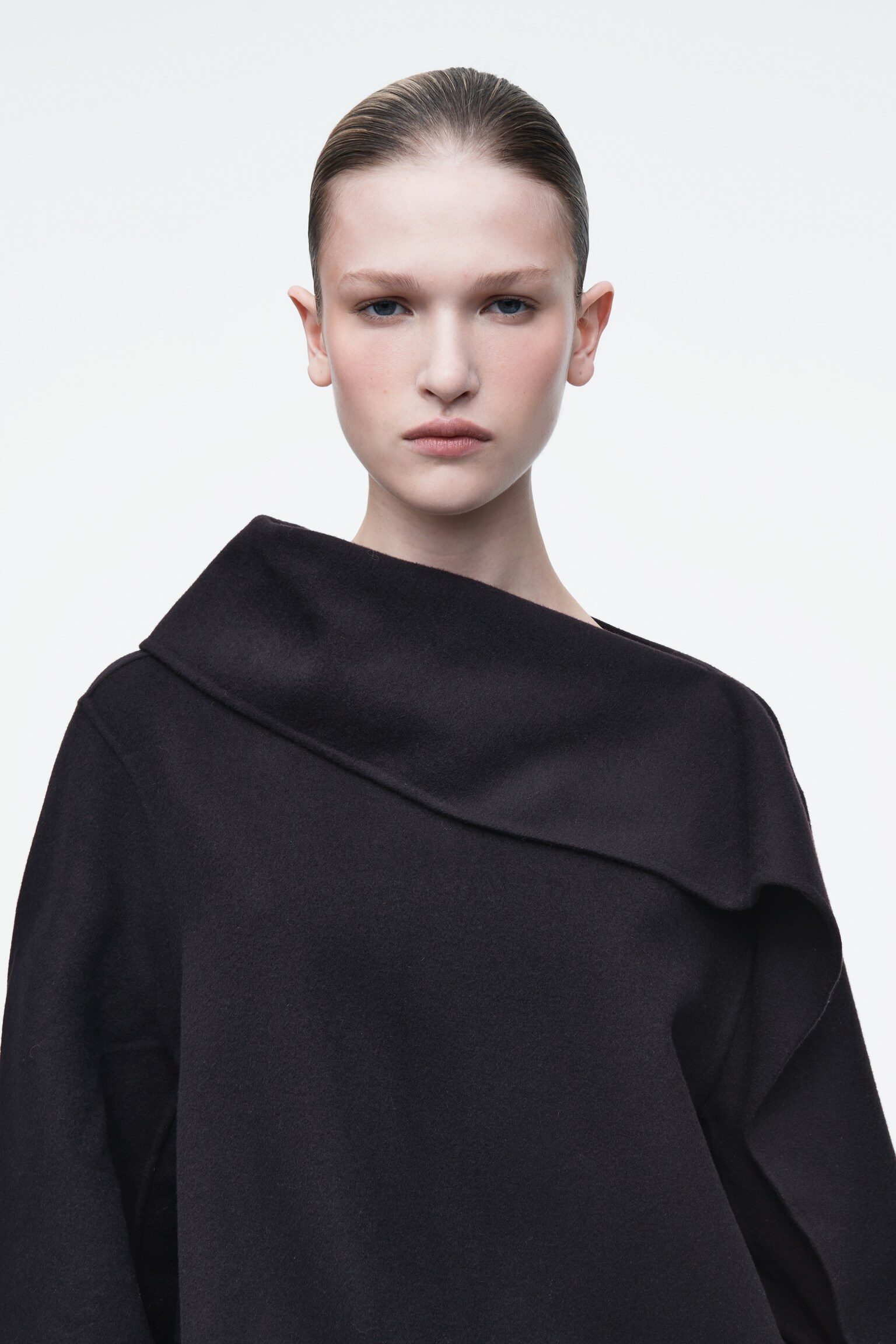 ASYMMETRIC DOUBLE-FACED WOOL TOP - NAVY - 3
