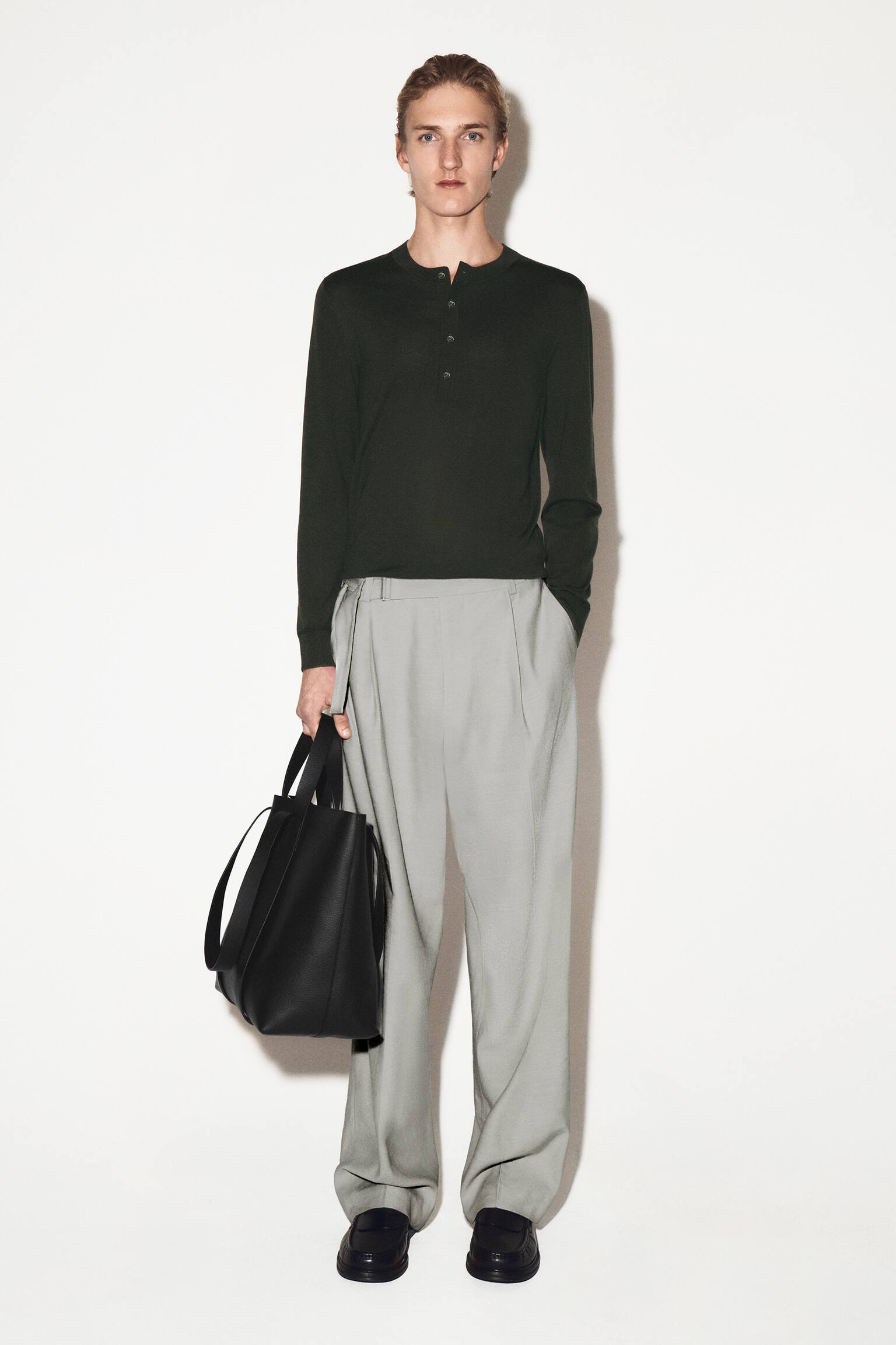 BLUZĂ HENLEY DIN LÂNĂ MERINO SLIM - VERDE ÎNCHIS/NEGRU - 8