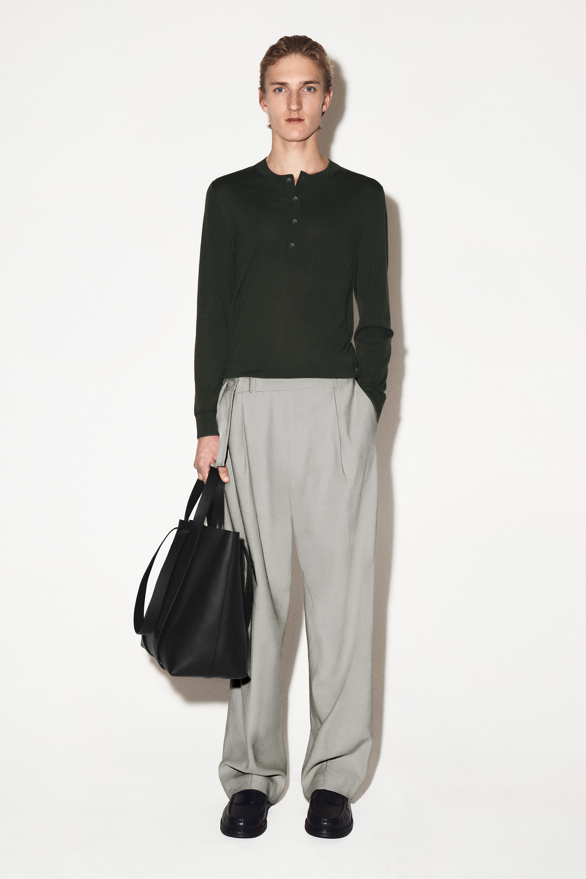 SLIM MERINO WOOL HENLEY TOP - DARK GREEN | COS US