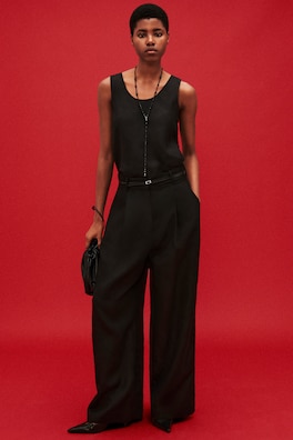 RELAXED LINEN-BLEND WIDE-LEG PANTS — BLACK MÉLANGE 6
