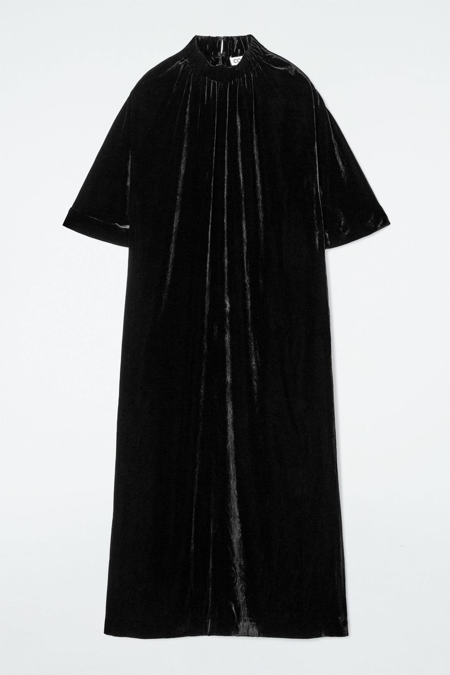 GATHERED SILK-BLEND VELVET MIDI DRESS - BLACK