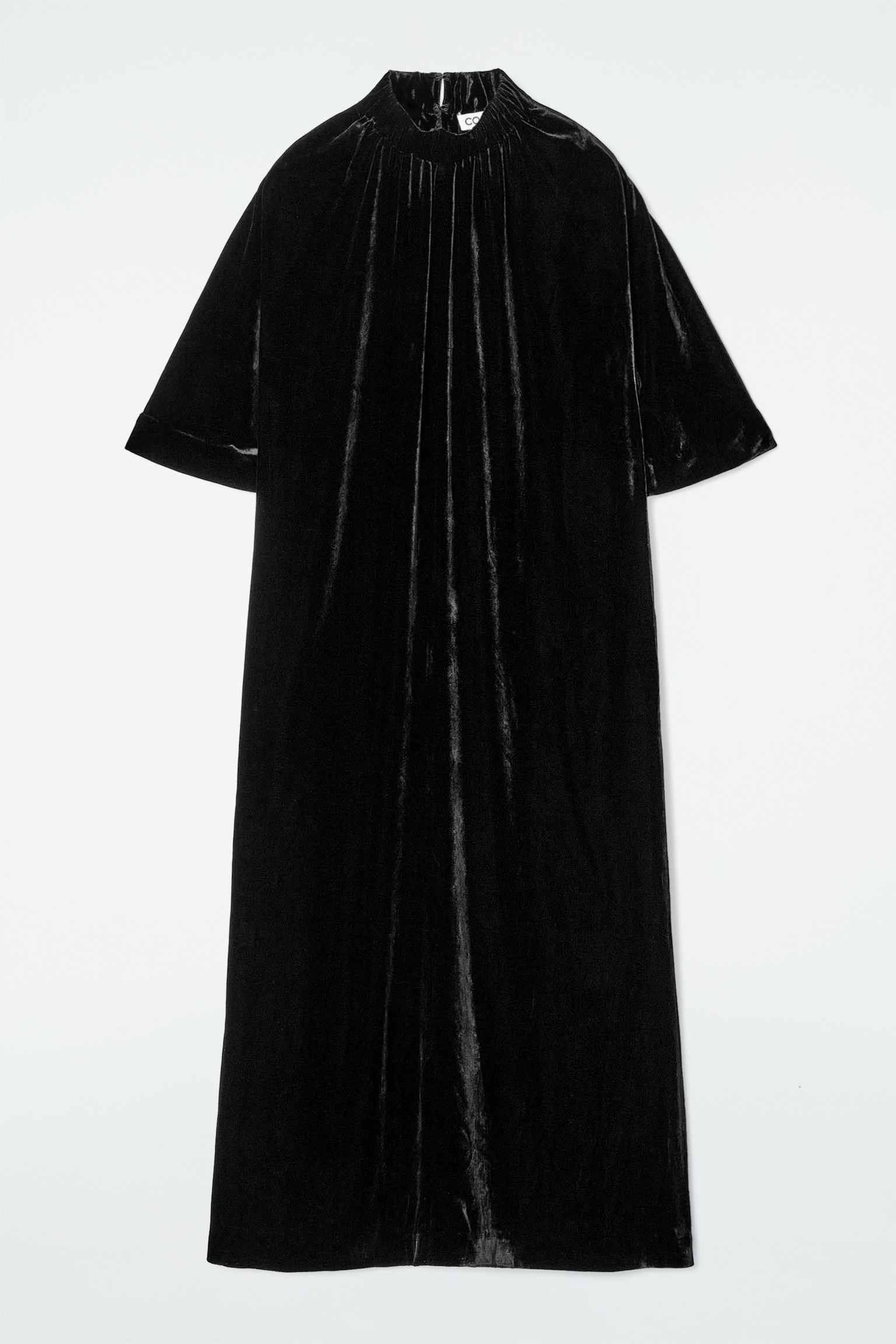 GATHERED SILK-BLEND VELVET MIDI DRESS - BLACK