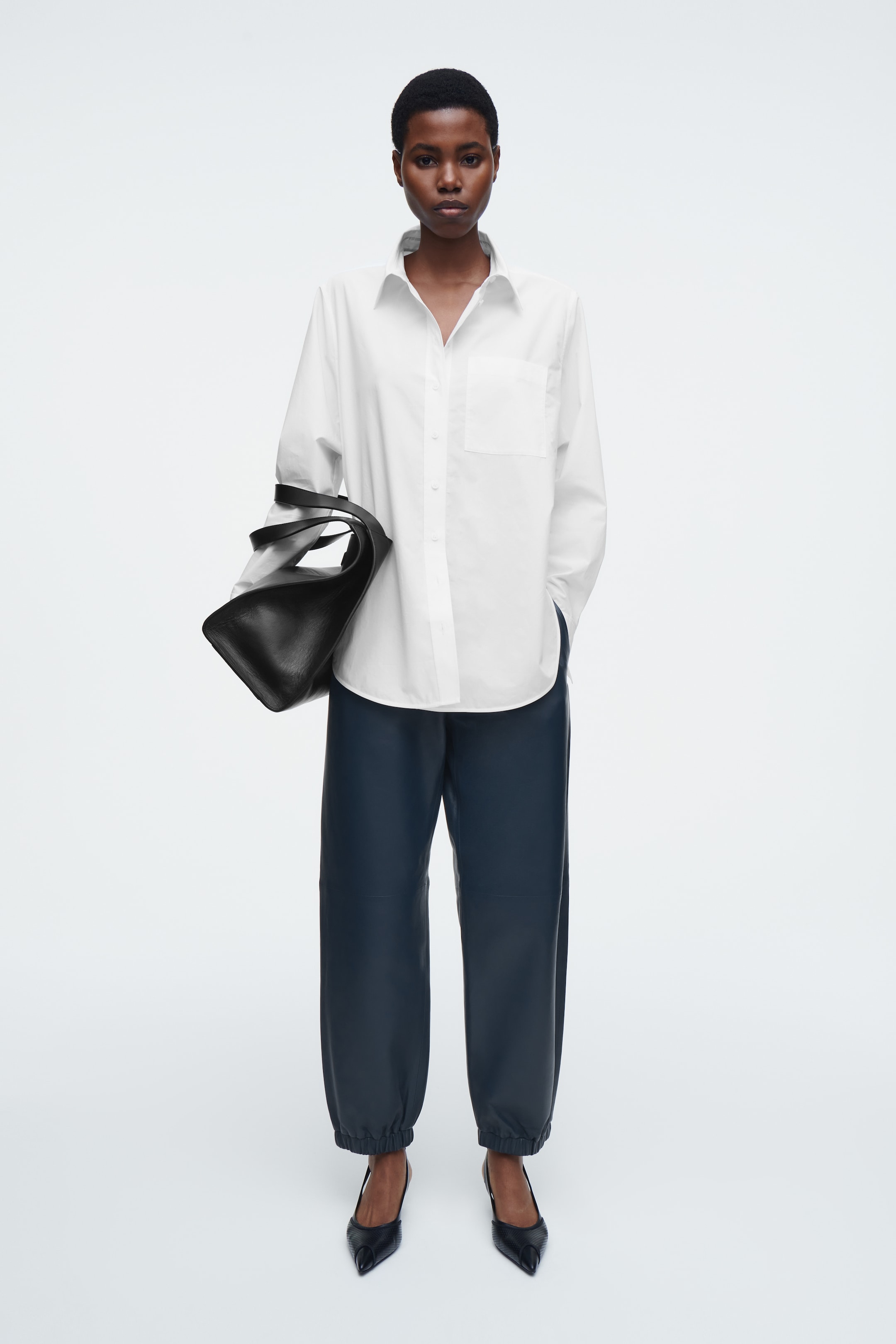View larger image: LEATHER STRAIGHT-LEG JOGGERS - NAVY - Ladies | H&M GB 2