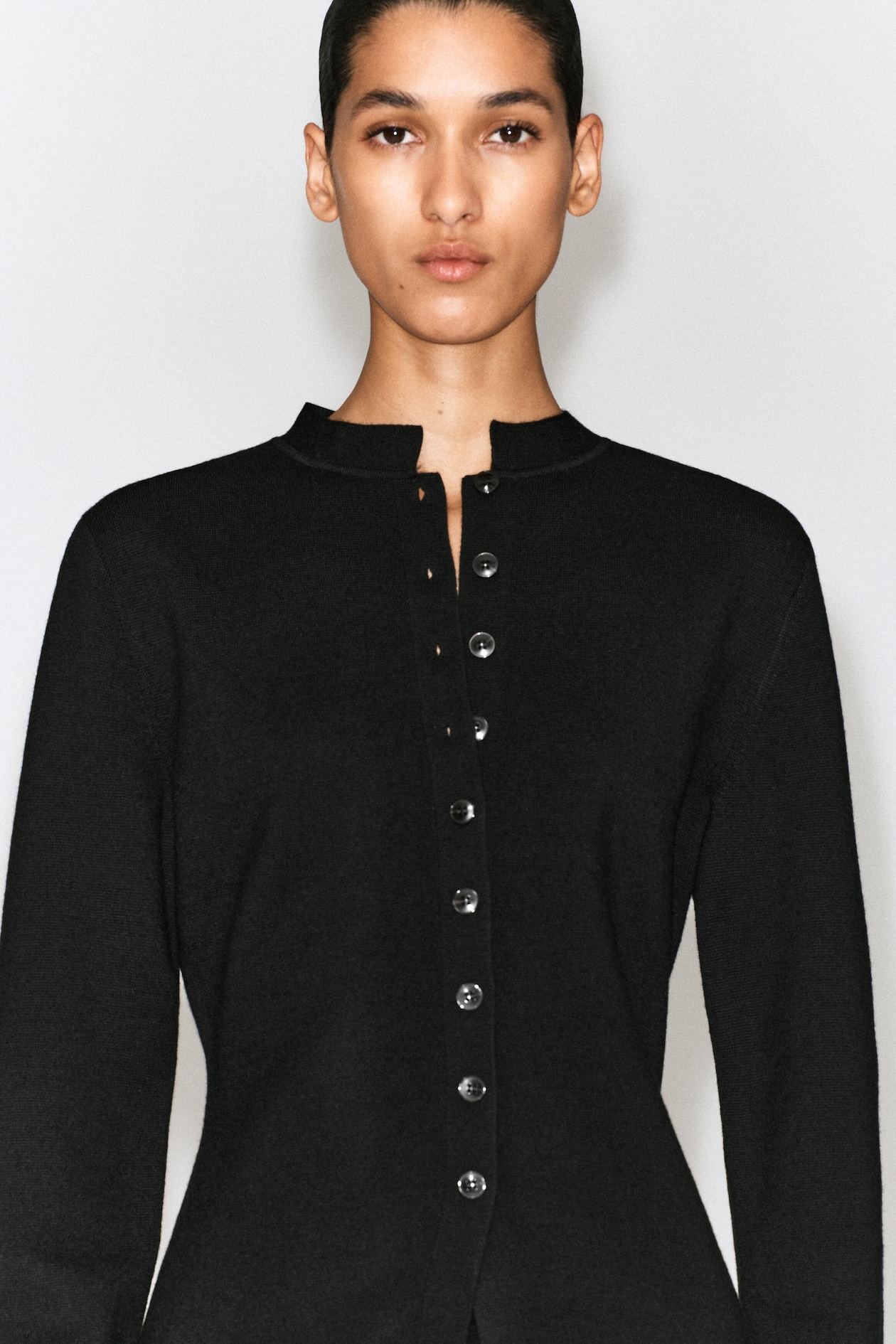 MERINO WOOL-BLEND CARDIGAN — BLACK
