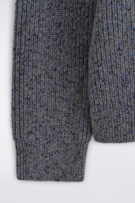 DONEGAL-EFFECT WOOL-COTTON POLO SWEATER — GRAY / COBALT 7