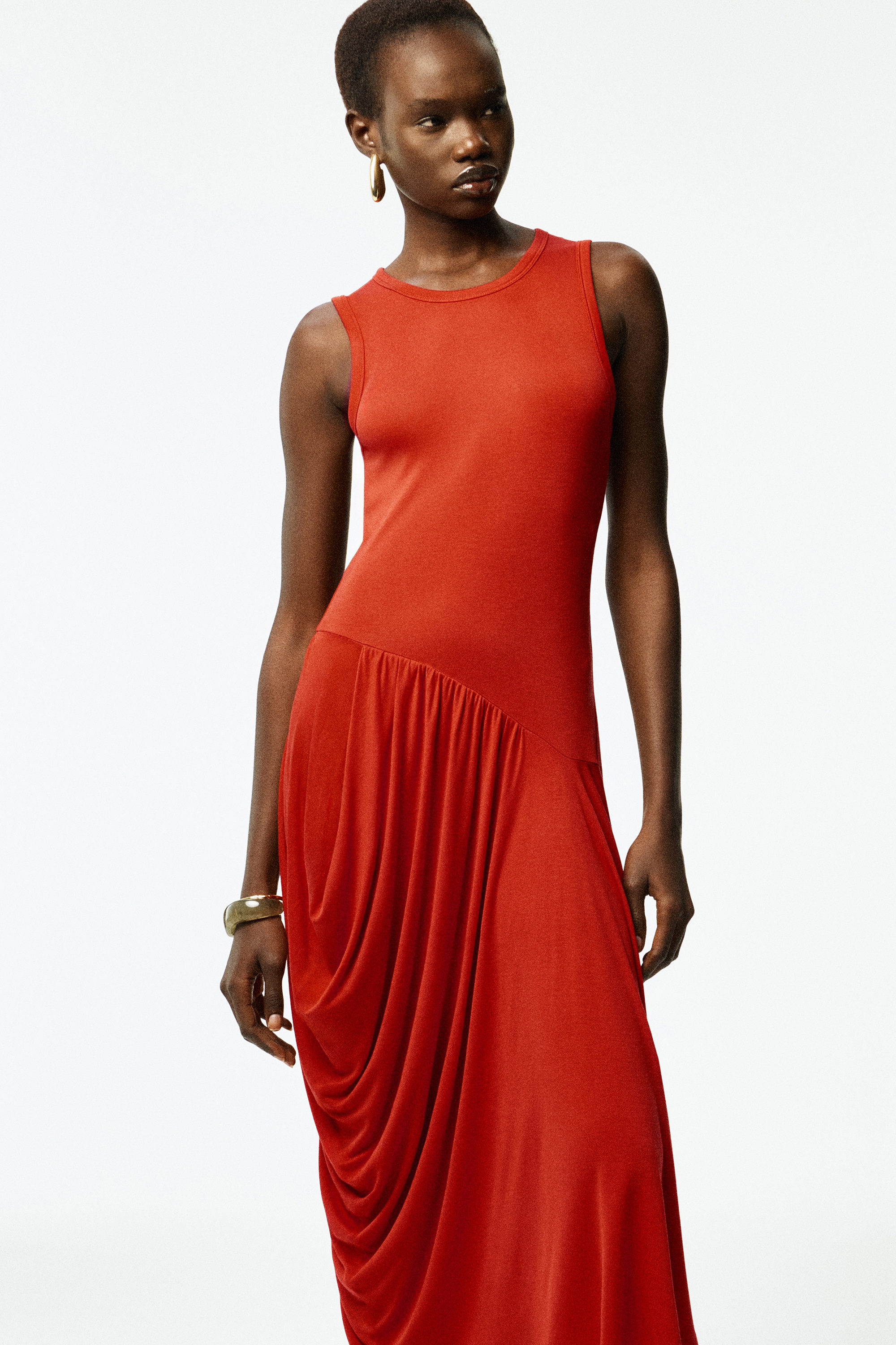ASYMMETRIC DRAPED MIDI DRESS - DARK ORANGE | COS