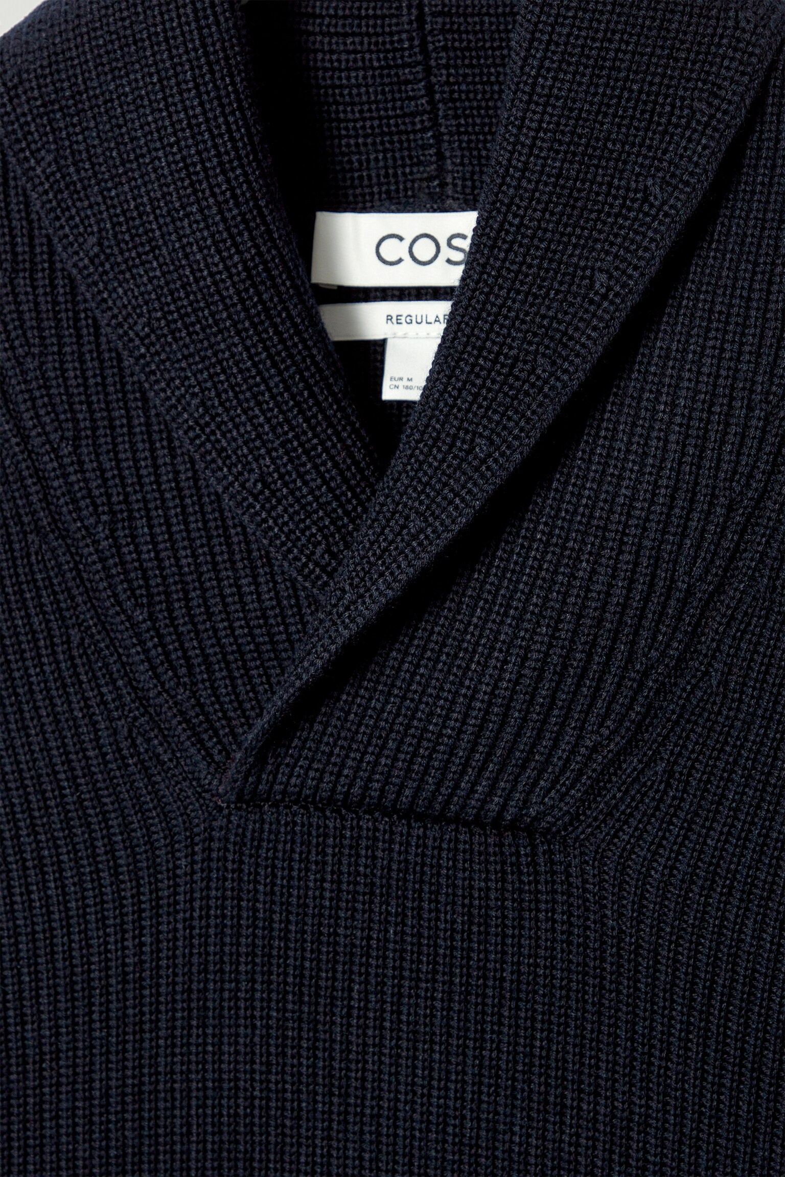 PULL À COL CHÂLE EN LAINE MÉRINOS CÔTELÉE - BLEU MARINE - 7